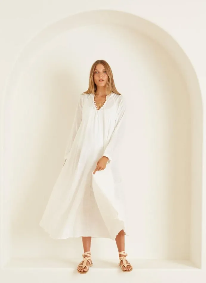Women Natalie Martin Dresses Fiore Maxi White Cotton Gauze