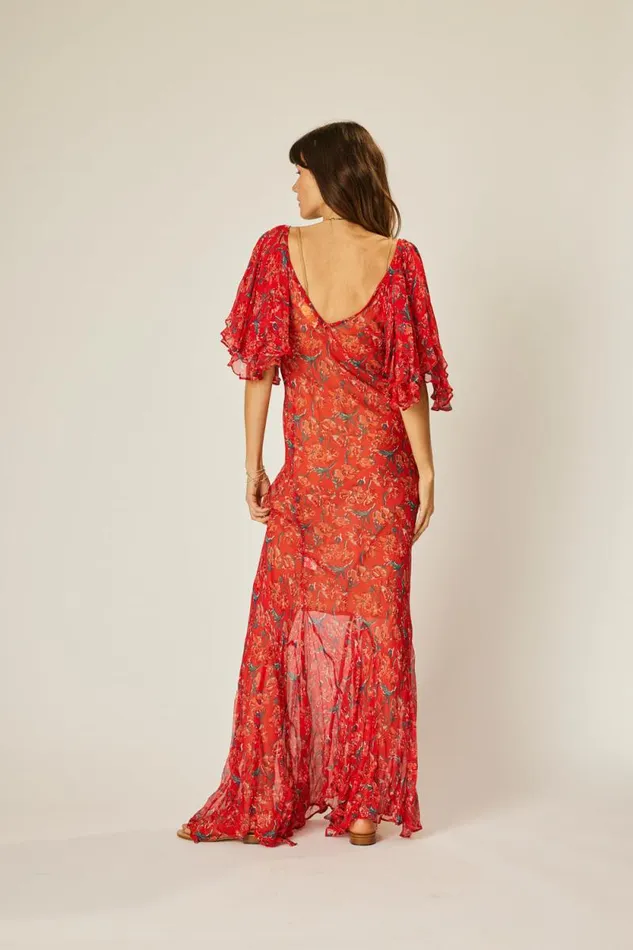 Women Natalie Martin Dresses Ramya Dress Chiffon Watercolor Vermil
