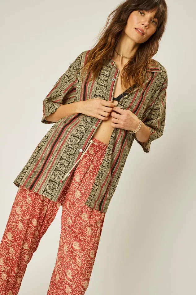 Women Natalie Martin Tops Kevin Shirt Paisley Stripe Black