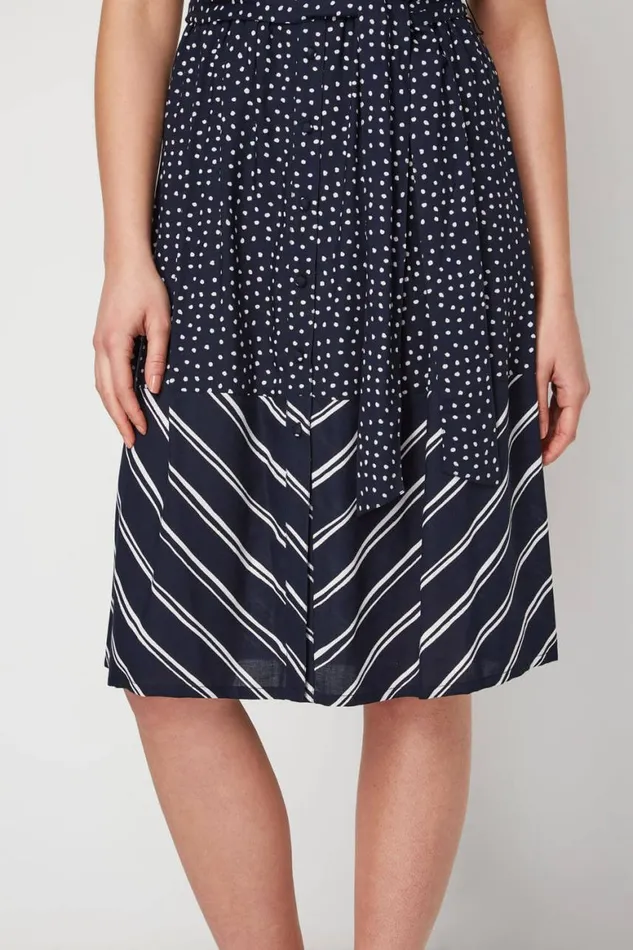 Women Navy Contrast Print Shirt Dress Roman Dresses
