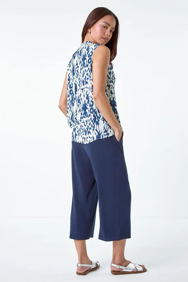 Women Navy Petite Aztec Print Tie Detail Top Roman Tops