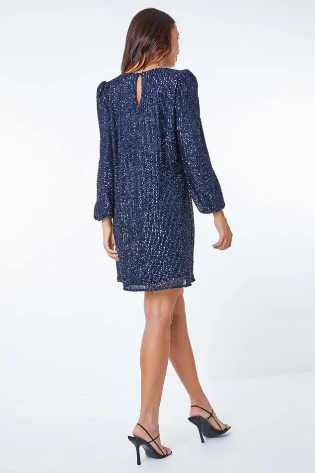 Women Navy Sequin Embellished Dress Roman Dresses