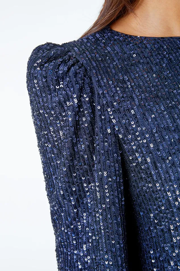Women Navy Sequin Embellished Dress Roman Dresses