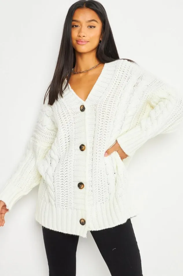 Women Oversized Cardigan In White White Brentiny Paris Cardigans