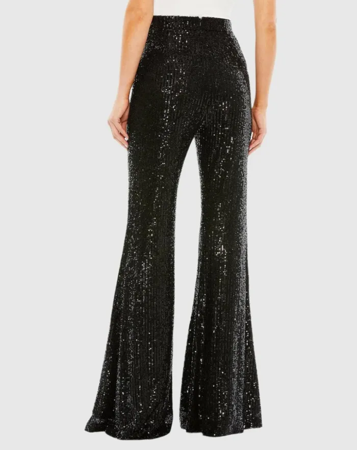 Women Pants Mac Duggal Sequin Flare Evening Pants 8211 FINAL SALE Black