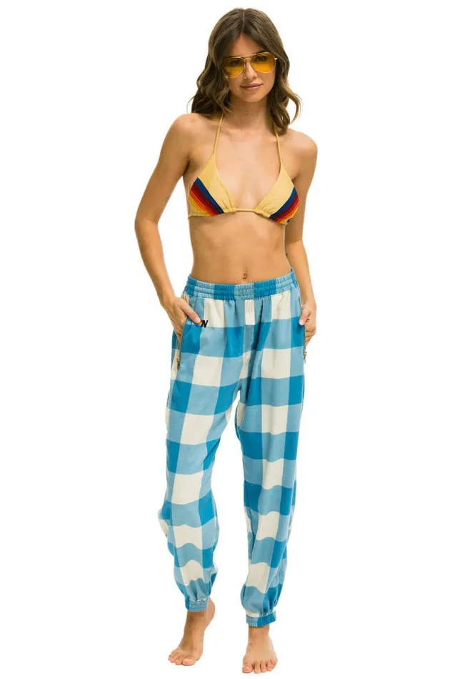 Women PLAID LODGE PANT 8211 SKY PLAID Aviator Nation Sweatpants