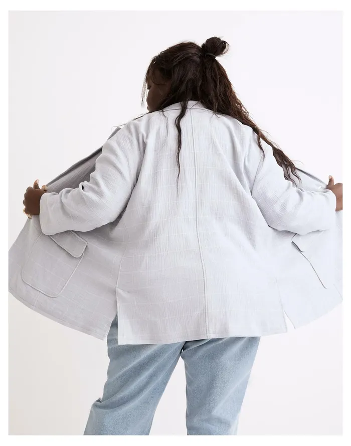 Women Plus Cotton Linen Relaxed Larsen Blazer In Windowpane Dusty Pool Madewell Jackets Women Plus Cotton Linen Relaxed Larsen Blazer In Windowpane Dusty Pool Madewell Jackets