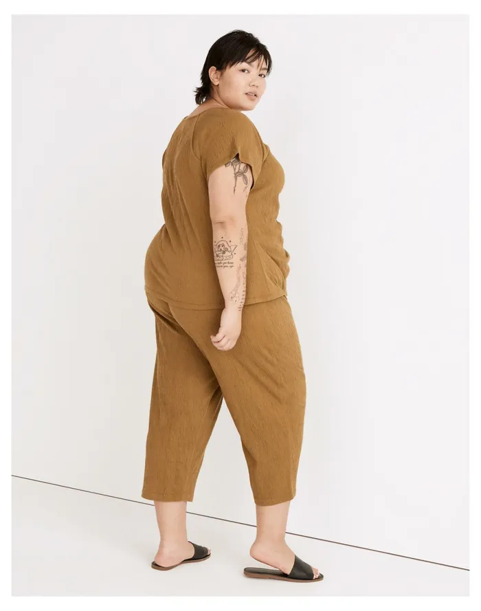 Women Plus Knit Lightspun Ruched Front Crop Top Spiced Olive Madewell Tees Women Plus Knit Lightspun Ruched Front Crop Top Spiced Olive Madewell Tees