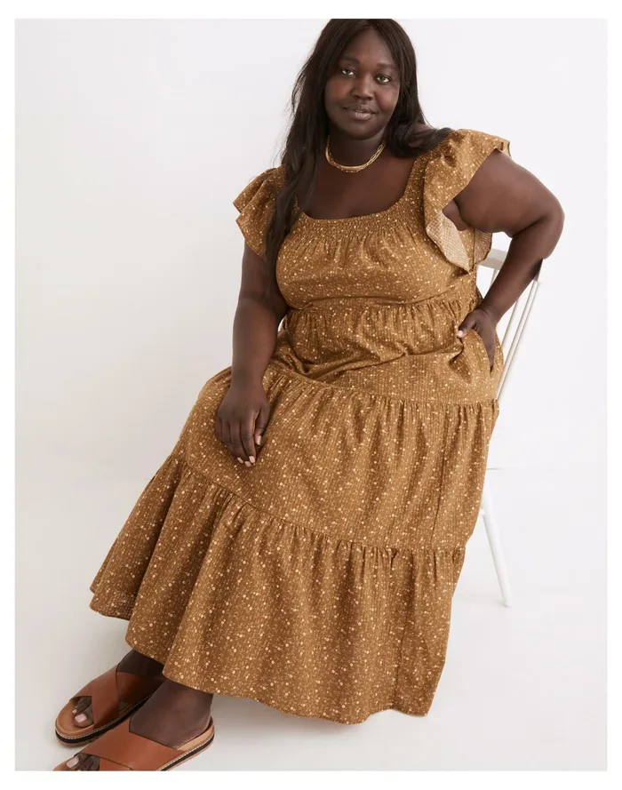 Women Plus Ruffle Sleeve Tiered Midi Dress In Daisy Stitch Weathered Olive Madewell Dresses Women Plus Ruffle Sleeve Tiered Midi Dress In Daisy Stitch Weathered Olive Madewell Dresses