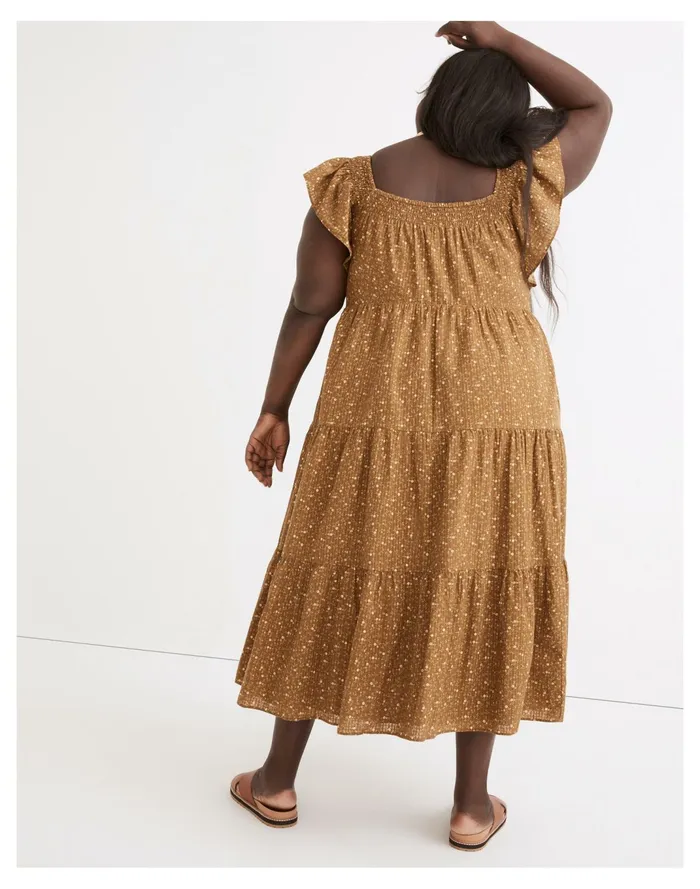 Women Plus Ruffle Sleeve Tiered Midi Dress In Daisy Stitch Weathered Olive Madewell Dresses Women Plus Ruffle Sleeve Tiered Midi Dress In Daisy Stitch Weathered Olive Madewell Dresses