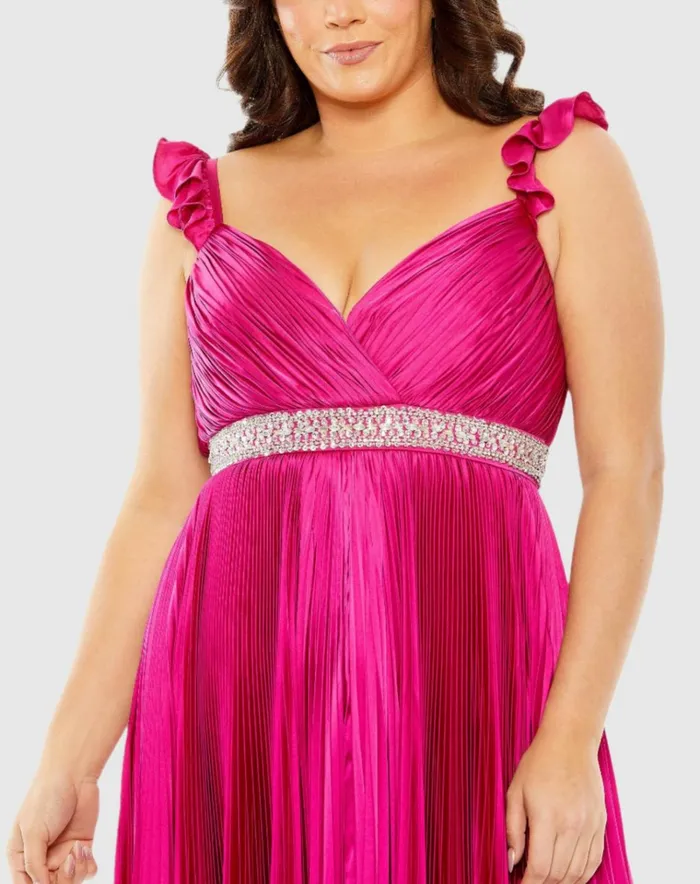 Women Plus Size Dresses Mac Duggal Embellished Waist Flutter Sleeve Pleated Gown Magenta Women Plus Size Dresses Mac Duggal Embellished Waist Flutter Sleeve Pleated Gown Magenta
