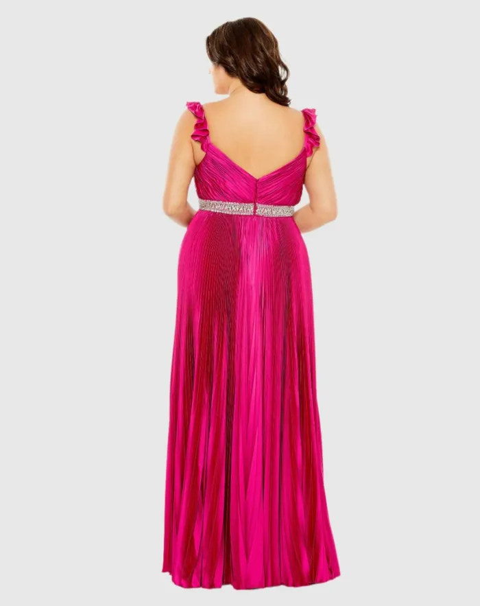 Women Plus Size Dresses Mac Duggal Embellished Waist Flutter Sleeve Pleated Gown Magenta Women Plus Size Dresses Mac Duggal Embellished Waist Flutter Sleeve Pleated Gown Magenta
