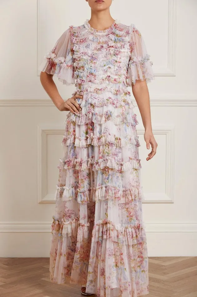 Women Printed Dresses Needle and Thread Floral Wonder Ruffle Gown Multi