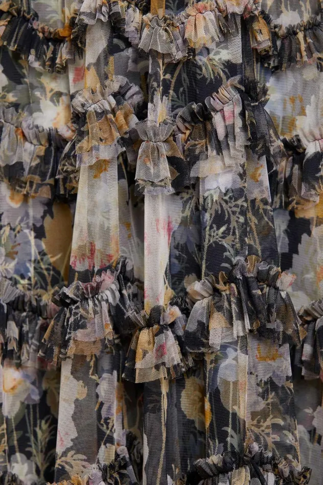 Women Printed Dresses Needle and Thread Moonlight Petals Round Neck Mini Dress Black