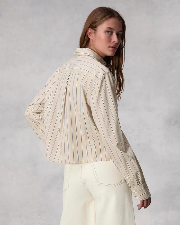 Women Rag and Bone Tops Maxine Cropped Cotton Poplin Shirt Khaki Multi Women Rag and Bone Tops Maxine Cropped Cotton Poplin Shirt Khaki Multi