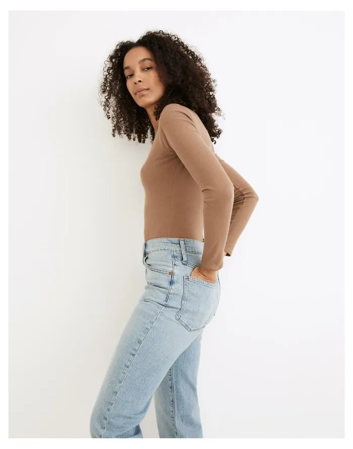 Women Ribbed Crewneck Full Coverage Bodysuit Weathered Walnut Madewell Tees Women Ribbed Crewneck Full Coverage Bodysuit Weathered Walnut Madewell Tees