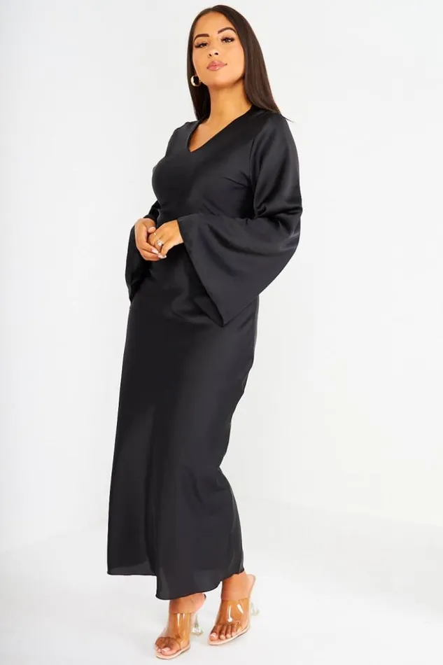 Women Robe Longue Noire Satine Et Fluide Black Brentiny Paris Short Dresses