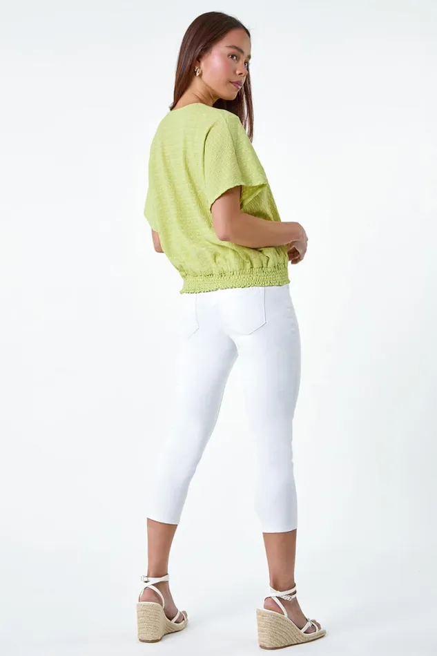 Women Sage Petite Textured Shirred VNeck Stretch Top Roman Tops