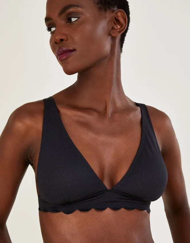 Women Scallop Edge Plain Bikini Top With Recycled Polyester Black Monsoon Beachwear and Swimwear