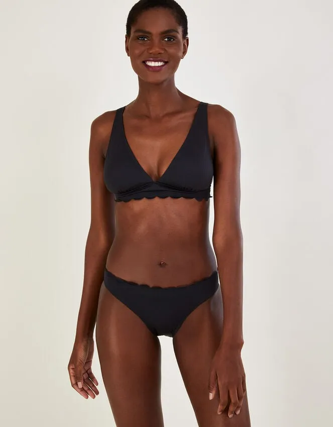 Women Scallop Edge Plain Bikini Top With Recycled Polyester Black Monsoon Beachwear and Swimwear