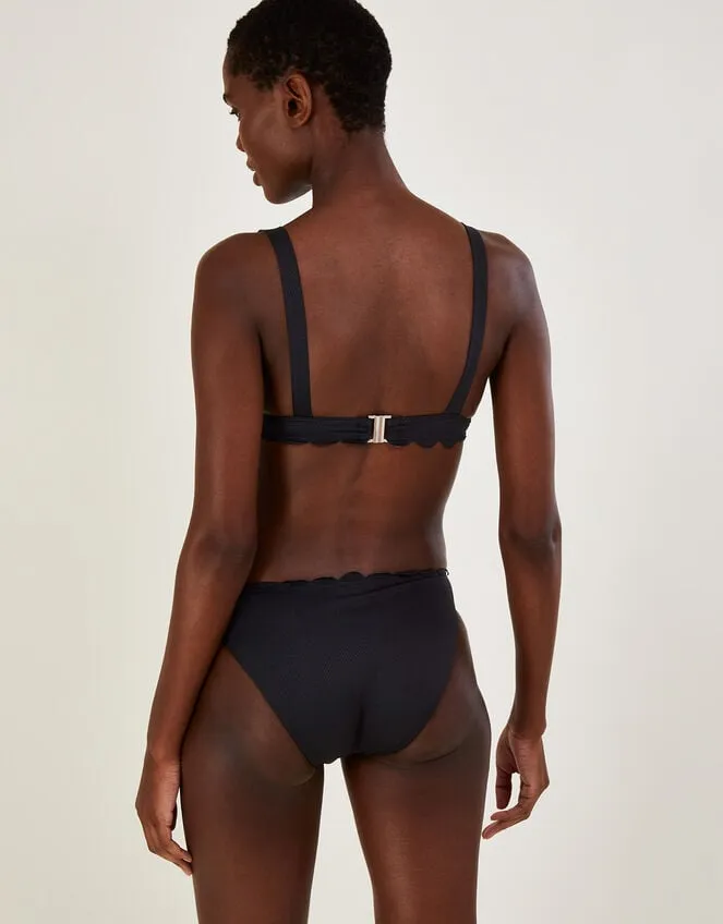 Women Scallop Edge Plain Bikini Top With Recycled Polyester Black Monsoon Beachwear and Swimwear