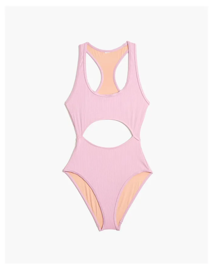 Women Second Wave Ribbed Racerback Cutout One Piece Swimsuit Lavender Mist Madewell Swim Women Second Wave Ribbed Racerback Cutout One Piece Swimsuit Lavender Mist Madewell Swim