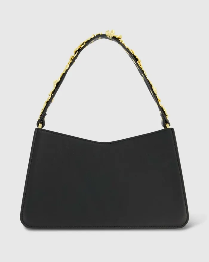 Women Shoulder Bags Mac Duggal Gold Floral Small Black Nappa Leather Shoulder Bag Black