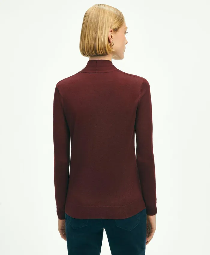 Women SilkCashmere ShawlCollar Sweater Burgundy Brooks Brothers Sweaters