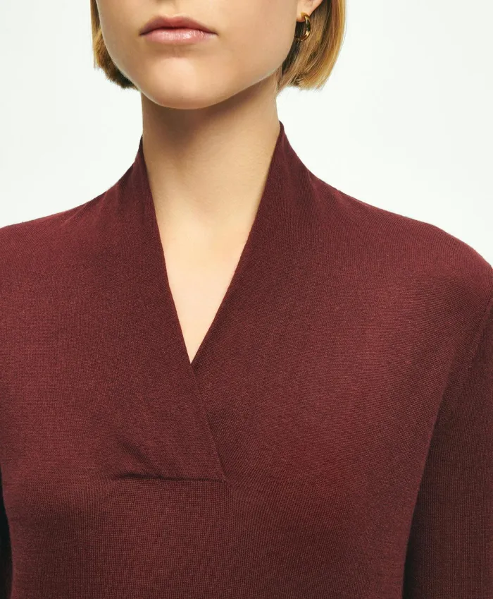 Women SilkCashmere ShawlCollar Sweater Burgundy Brooks Brothers Sweaters