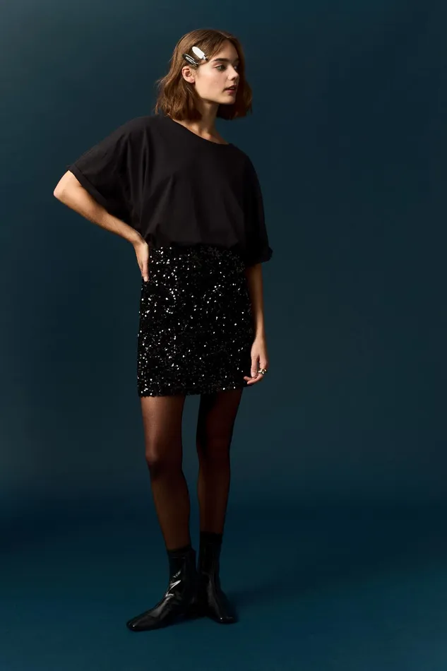 Women Skirt Jaliza Noir Jupe Sequins Noirs Des Petits Hauts Dresses and Skirts