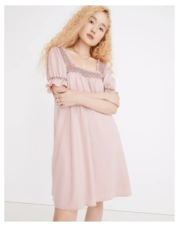 Women Smocked Neck Puff Sleeve Mini Dress Wisteria Dove Madewell Dresses Women Smocked Neck Puff Sleeve Mini Dress Wisteria Dove Madewell Dresses