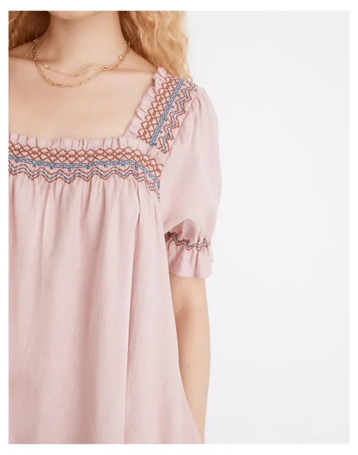 Women Smocked Neck Puff Sleeve Mini Dress Wisteria Dove Madewell Dresses Women Smocked Neck Puff Sleeve Mini Dress Wisteria Dove Madewell Dresses