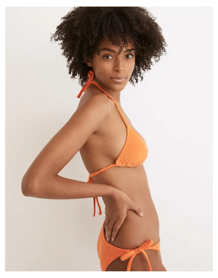 Women Solid and Striped Terry Iris String Bikini Top Tangerine Madewell Swim