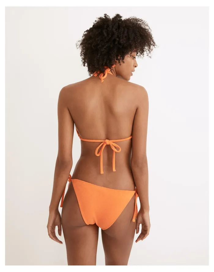 Women Solid and Striped Terry Iris String Bikini Top Tangerine Madewell Swim