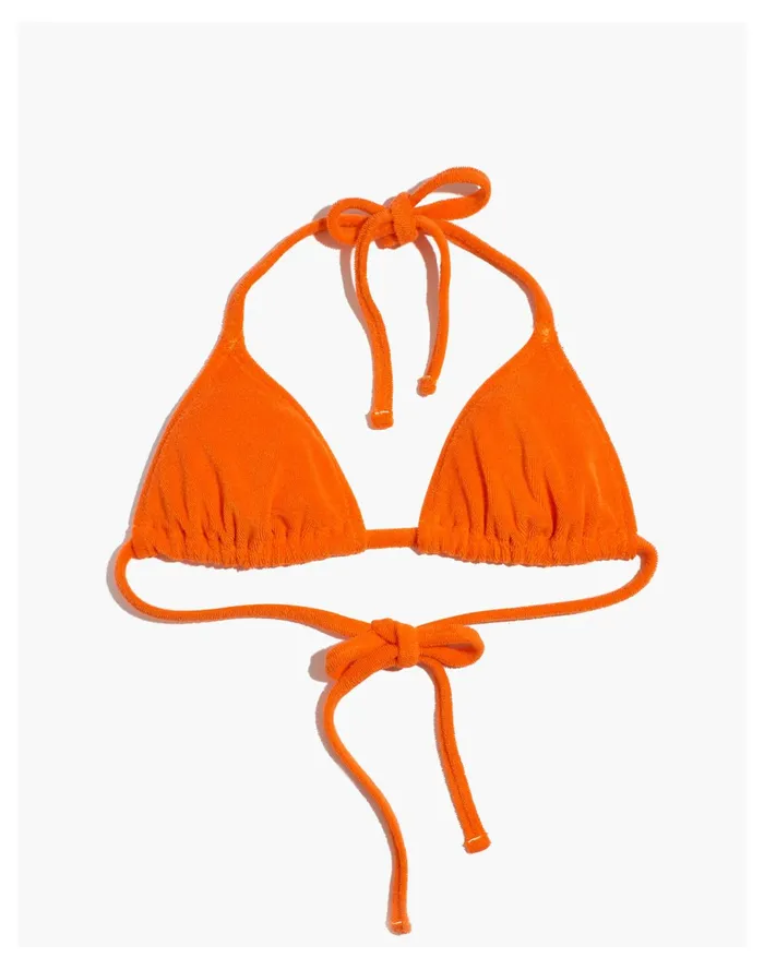 Women Solid and Striped Terry Iris String Bikini Top Tangerine Madewell Swim