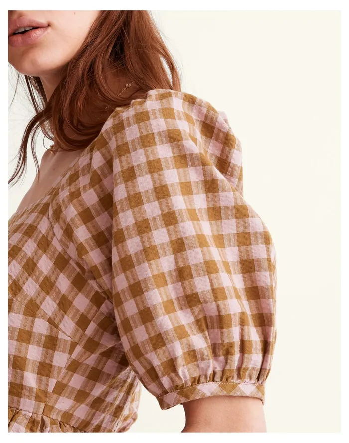 Women Square Neck Puff Sleeve Dress In Gingham Seersucker Spiced Olive Madewell Dresses