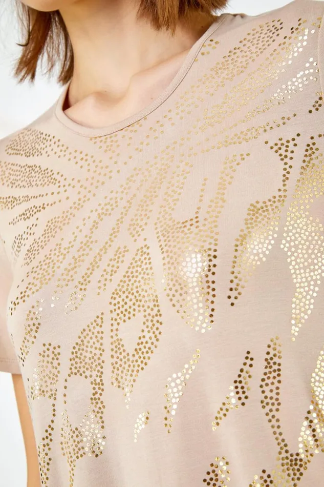 Women Stone Metallic Animal Print TShirt Roman Tops