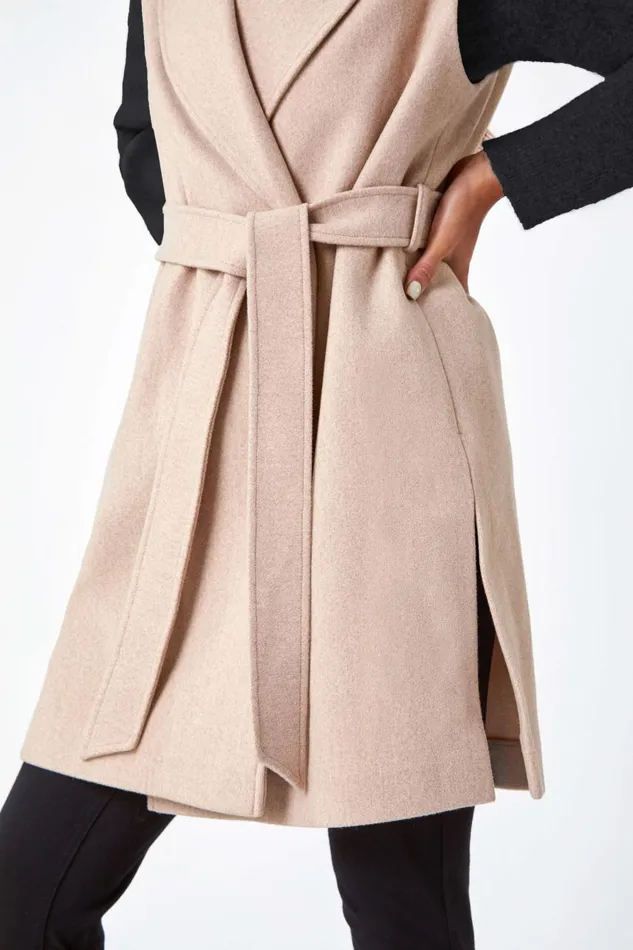 Women Stone Petite Sleeveless Wrap Coat Roman Jackets