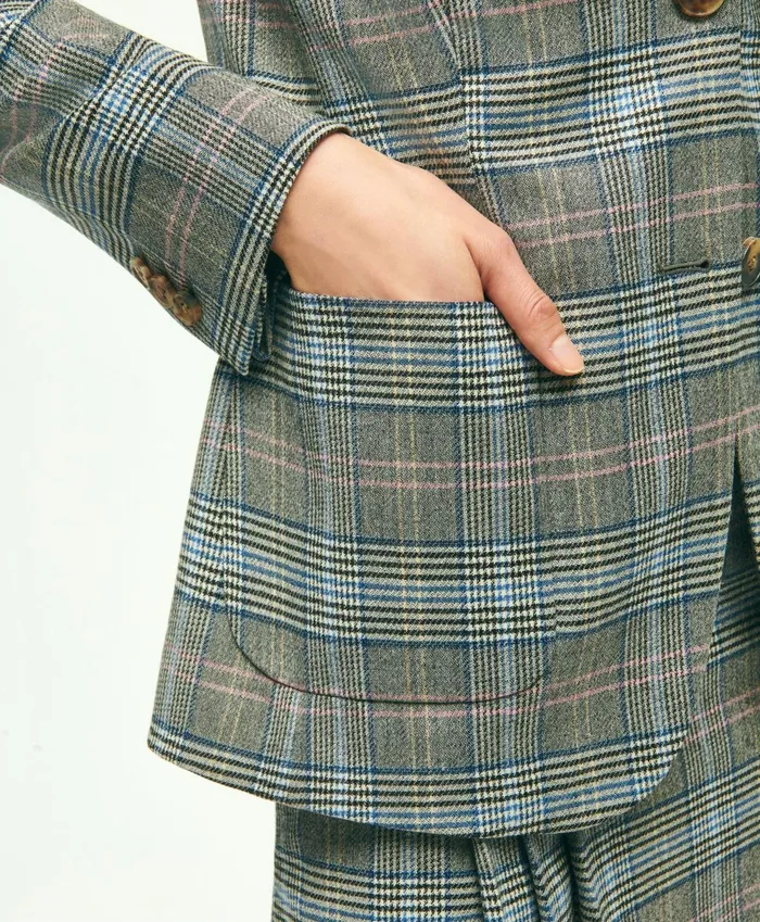 Women Stretch Wool Prince Of Wales Jacket Grey Multi Brooks Brothers Blazers