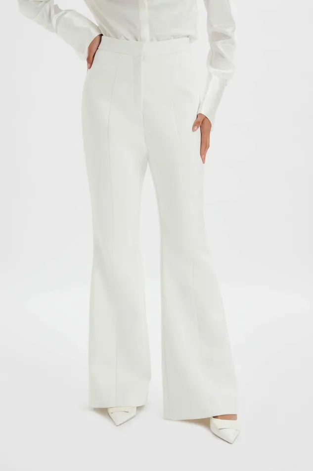 Women Suiting Lavish Alice EMELIE Fit and Flare Satin Trouser In White White