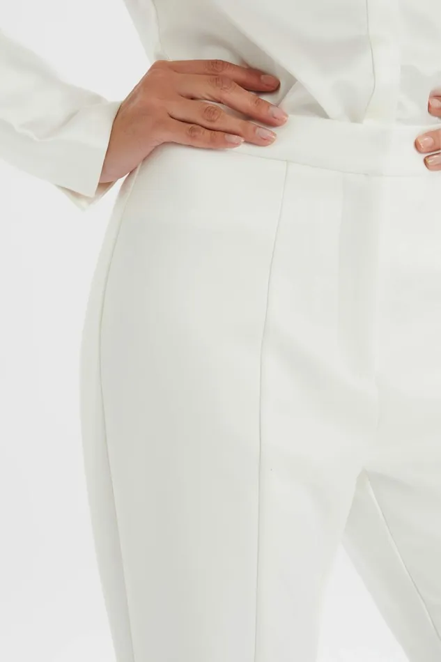 Women Suiting Lavish Alice EMELIE Fit and Flare Satin Trouser In White White