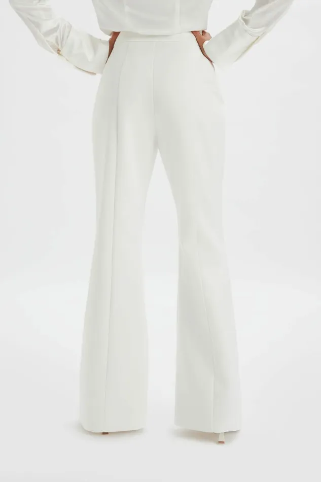 Women Suiting Lavish Alice EMELIE Fit and Flare Satin Trouser In White White