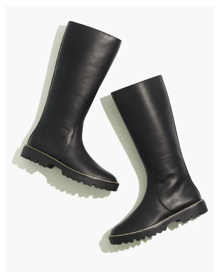 Women The Citywalk Lugsole Tall Boot In Leather True Black Madewell Boots