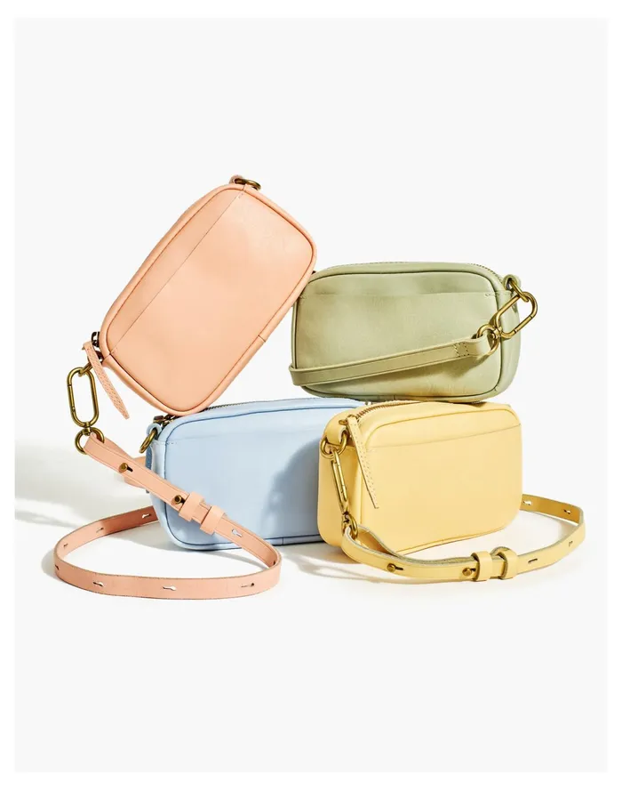 Women The Leather Carabiner Mini Crossbody Bag Light Straw Madewell Crossbody Bags