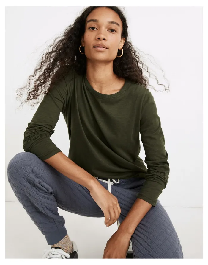 Women Whisper Cotton Rib Crewneck Long Sleeve Tee Dark Forest Madewell Tees Women Whisper Cotton Rib Crewneck Long Sleeve Tee Dark Forest Madewell Tees