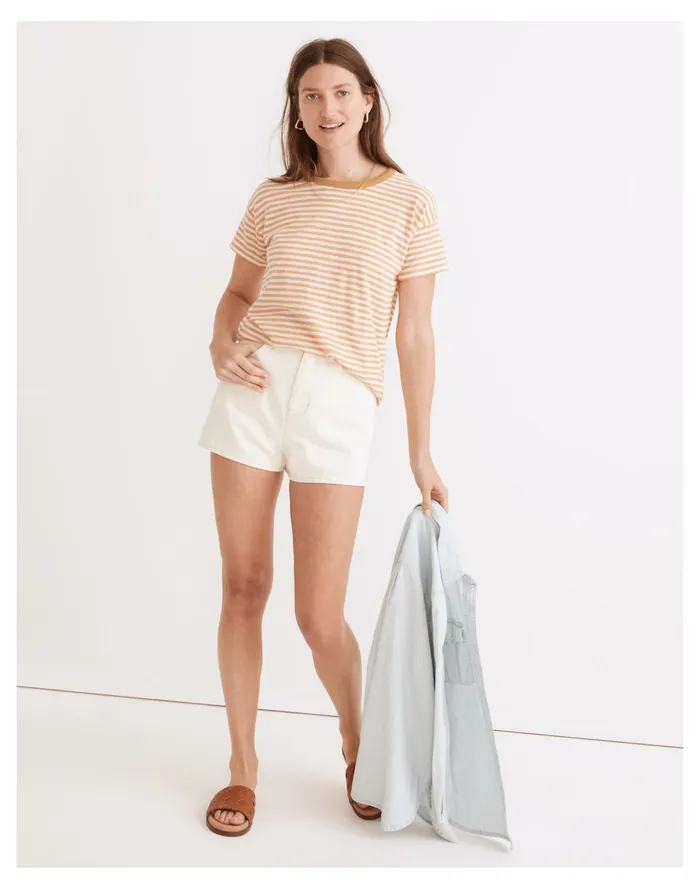 Women Whisper Cotton Rib Crewneck Ringer Tee In Baywind Stripe Dried Peach Madewell Tees Women Whisper Cotton Rib Crewneck Ringer Tee In Baywind Stripe Dried Peach Madewell Tees