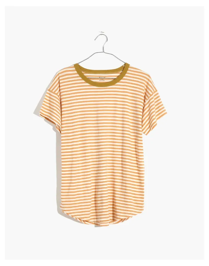 Women Whisper Cotton Rib Crewneck Ringer Tee In Baywind Stripe Dried Peach Madewell Tees Women Whisper Cotton Rib Crewneck Ringer Tee In Baywind Stripe Dried Peach Madewell Tees