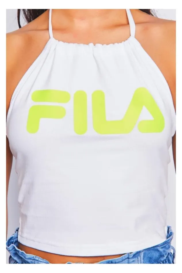 Women White Halterneck Crop Top Chiara Fila Fluo 687080 White Brentiny Paris Top And Tank Tops