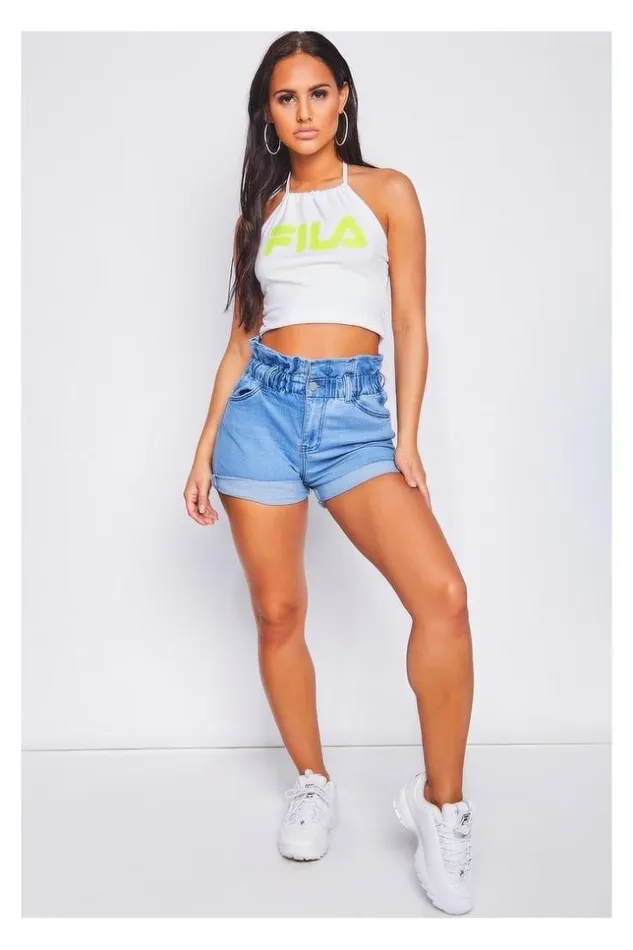 Women White Halterneck Crop Top Chiara Fila Fluo 687080 White Brentiny Paris Top And Tank Tops