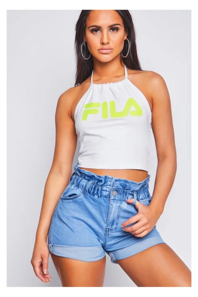 Women White Halterneck Crop Top Chiara Fila Fluo 687080 White Brentiny Paris Top And Tank Tops